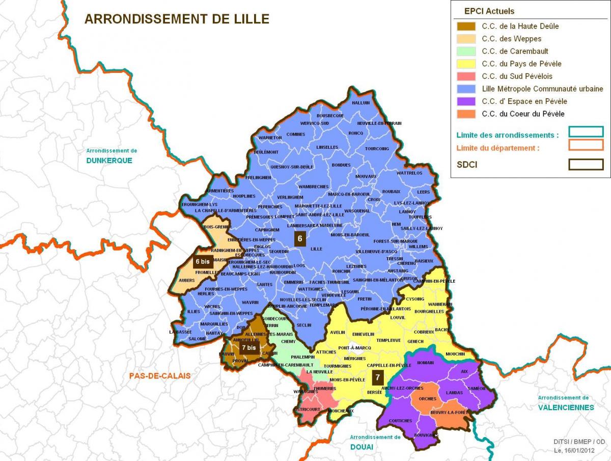 Karte von Lille arrondissement